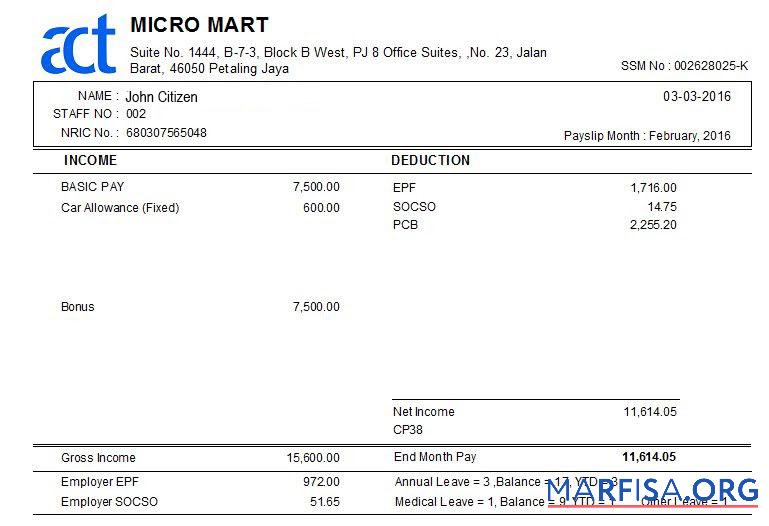 Downloadable Malaysia Micro MART payslip sample